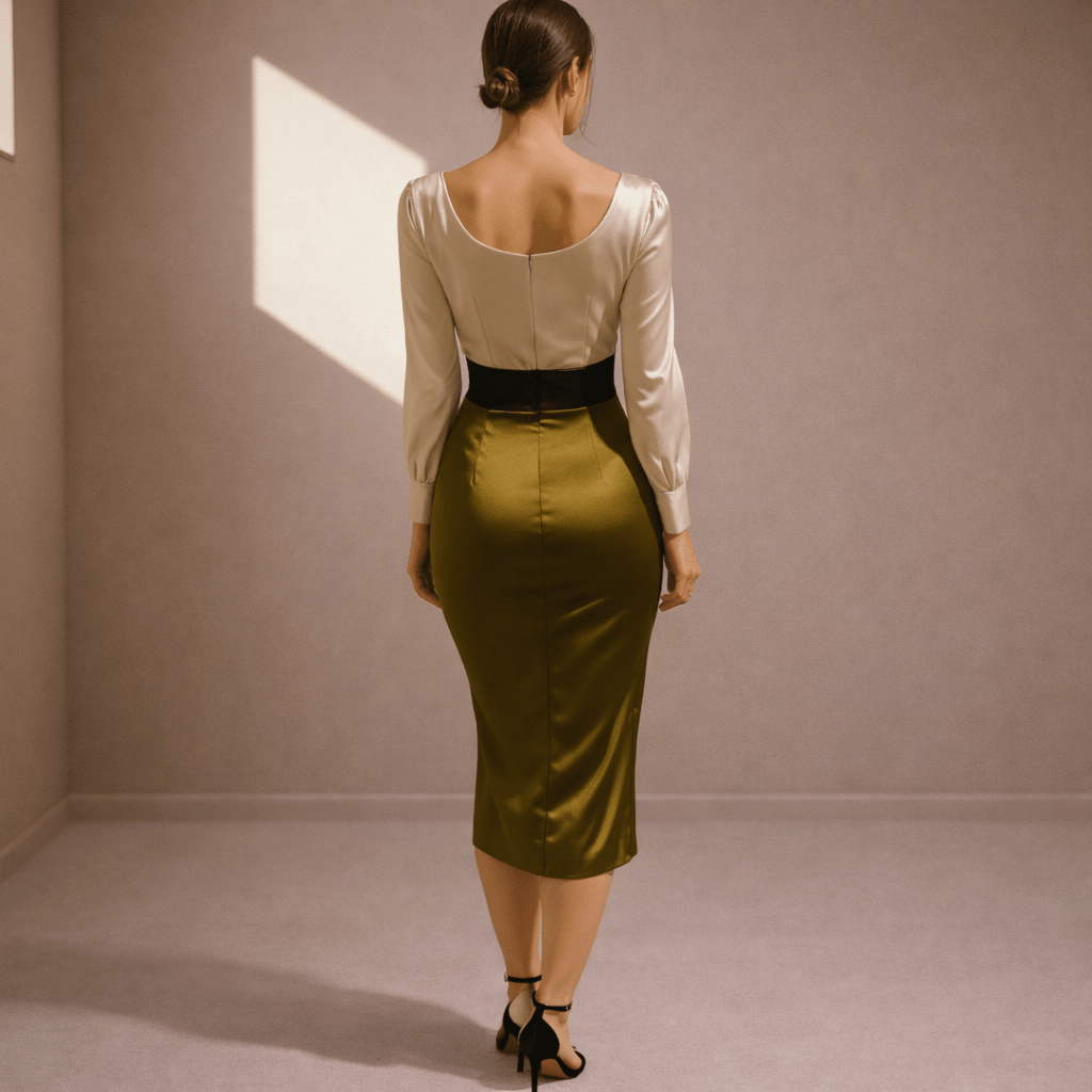 Olive satin dress - Satinni