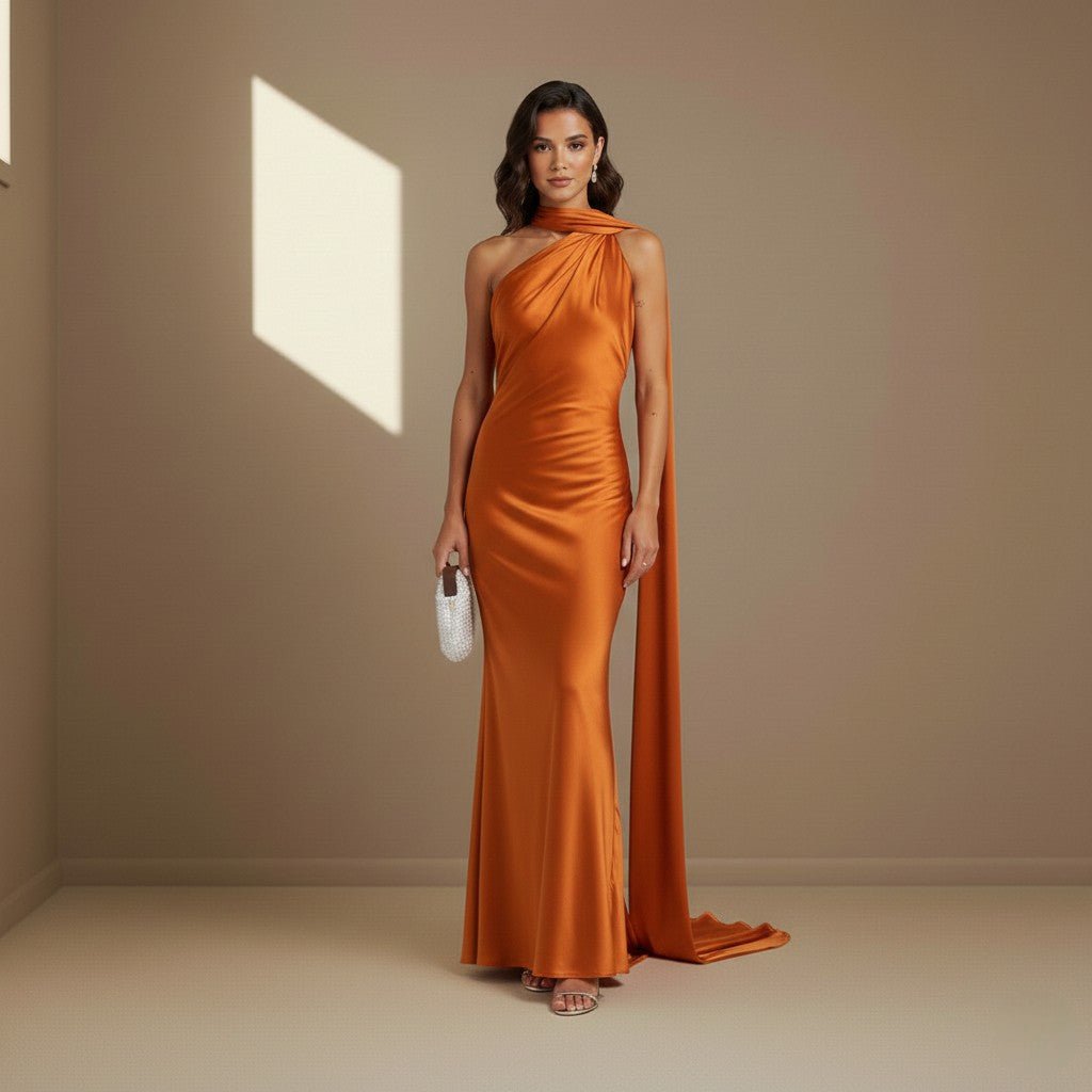 Orange satin dress - Satinni