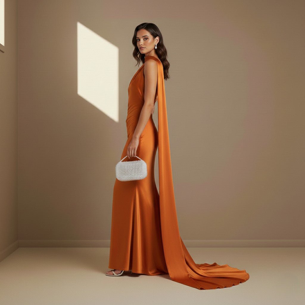 Orange satin dress - Satinni