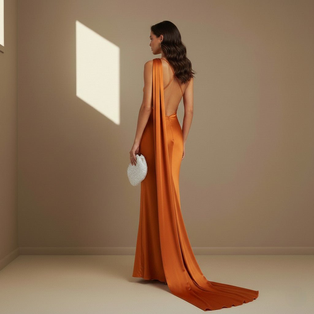 Orange satin dress - Satinni
