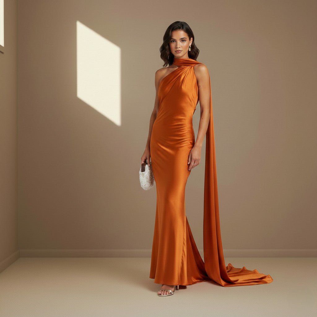 Orange satin dress - Satinni