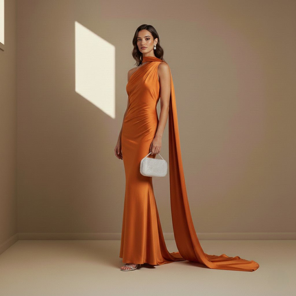 Orange satin dress - Satinni