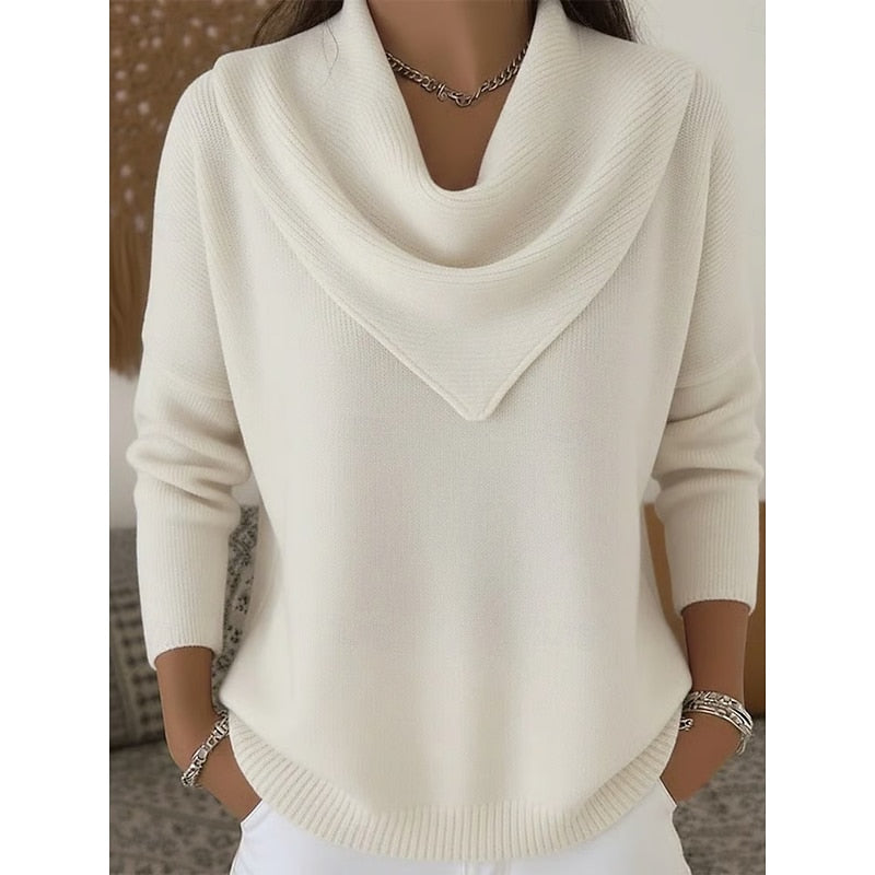Cowl-Neck Sweater in Heathered Knit for Women - Casual Elegance