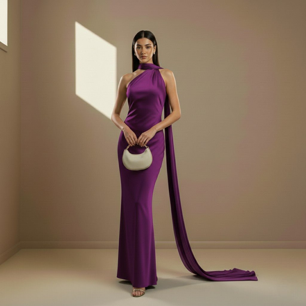 Purple satin dress - Satinni