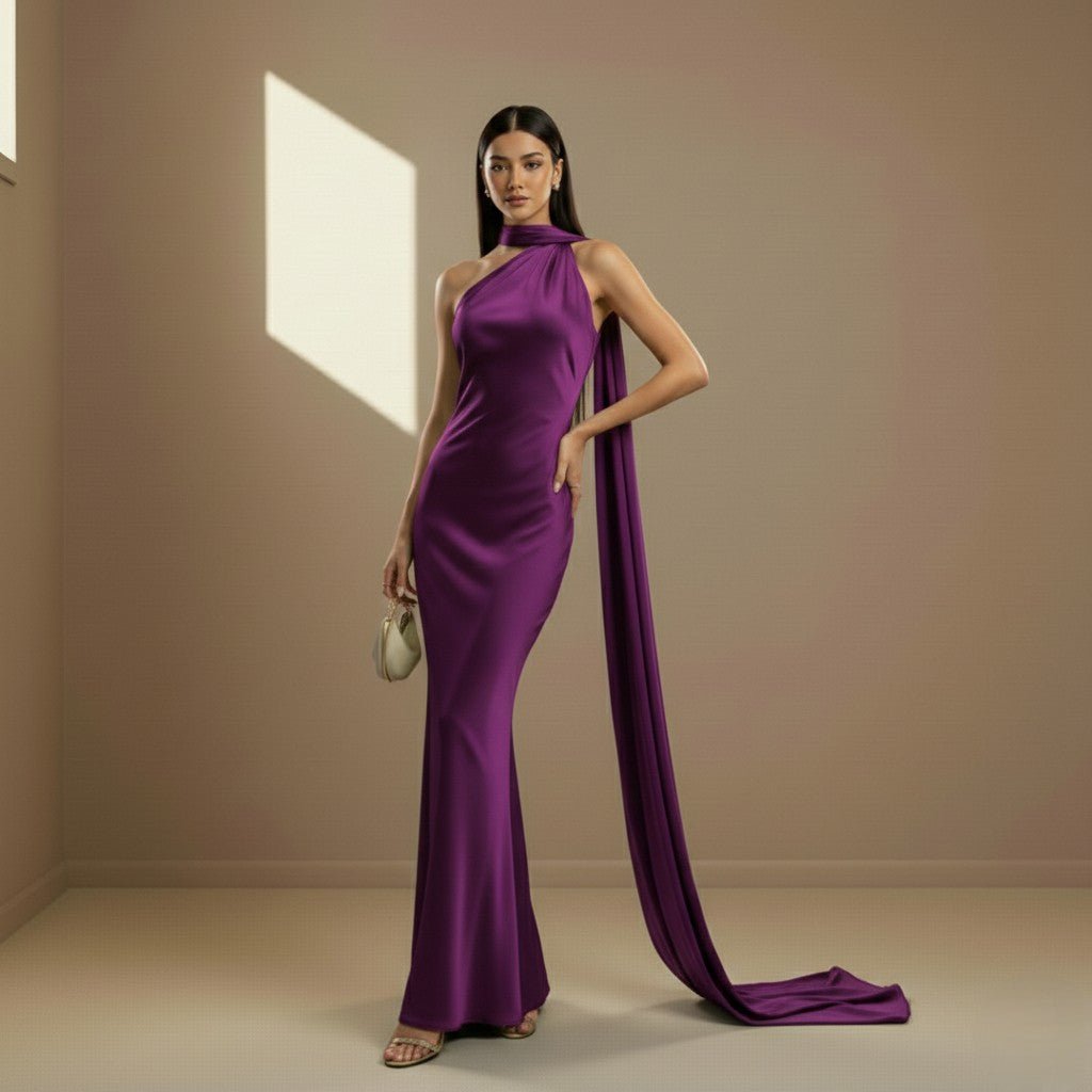 Purple satin dress - Satinni
