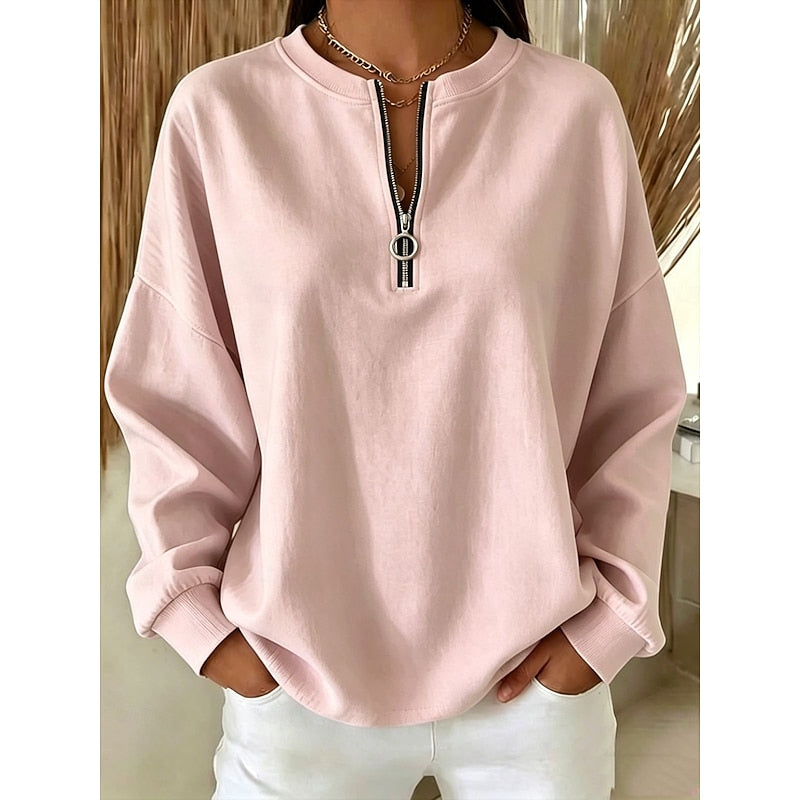 Quarter-Zip High-Neck Sweatshirt for Women | Soft Cotton Blend | Casual Wear