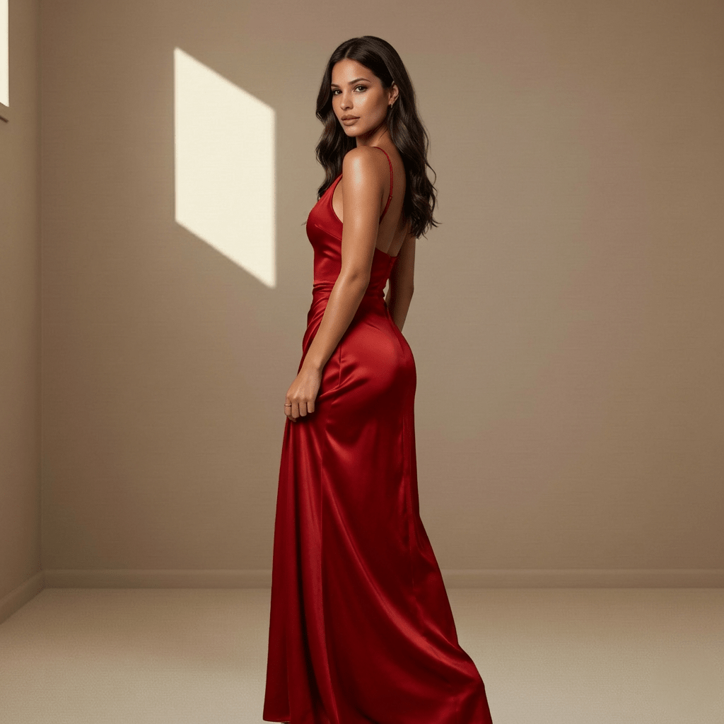 Red satin dress - Satinni