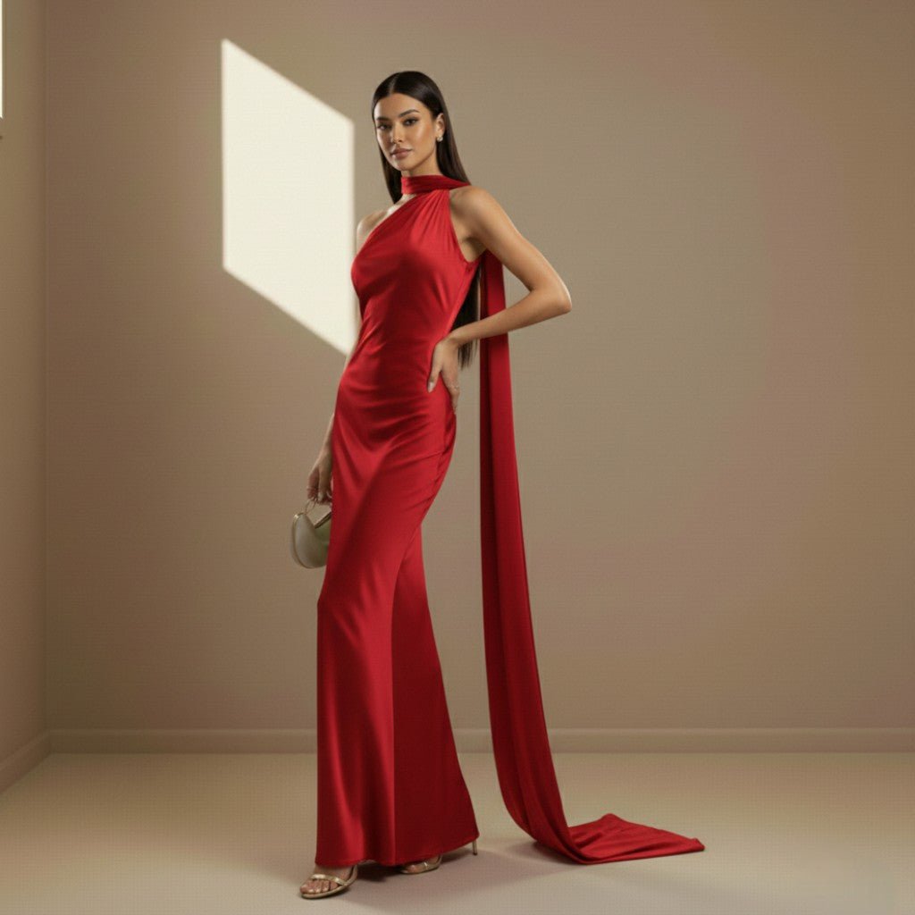 Red satin dress - Satinni