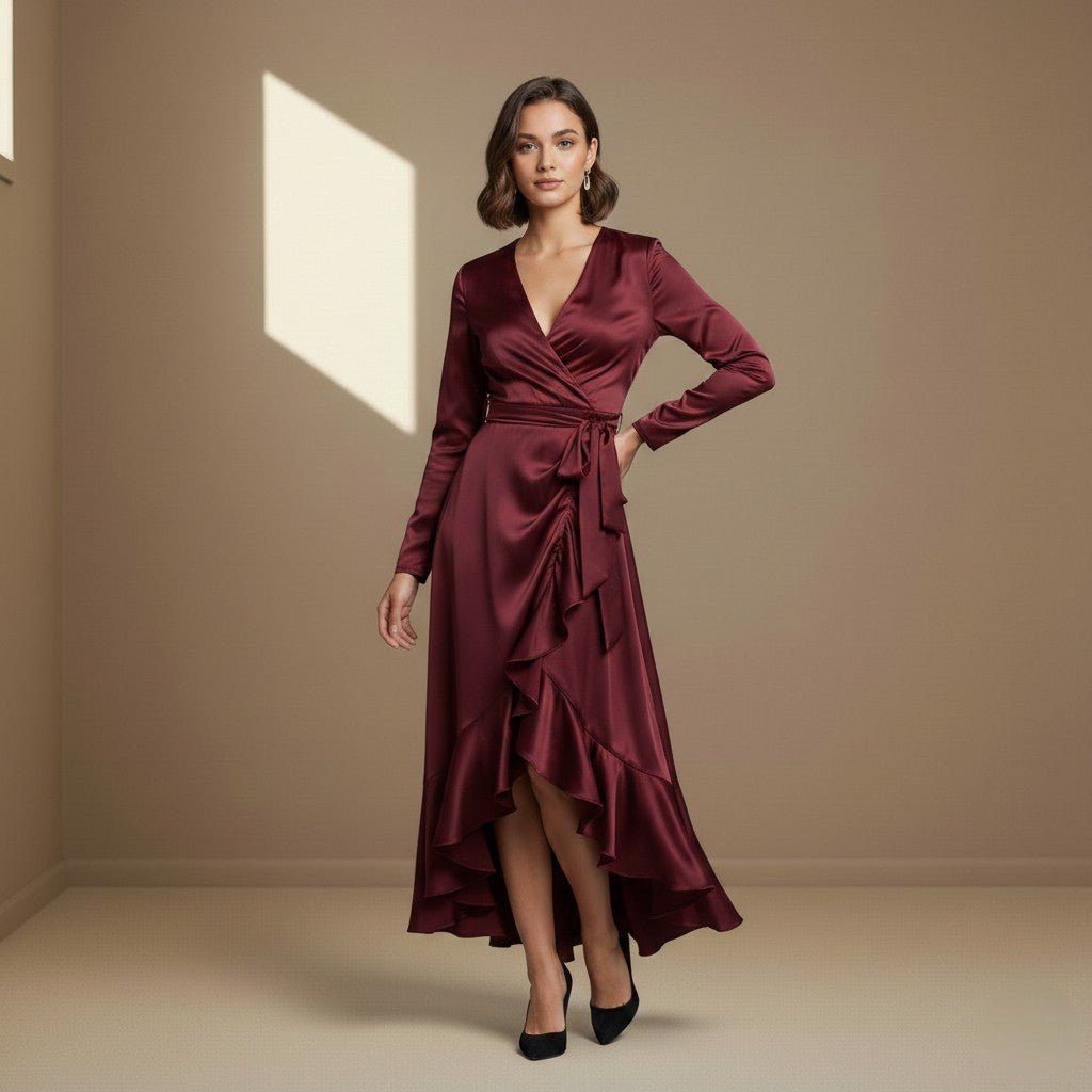 Red satin dress - Satinni