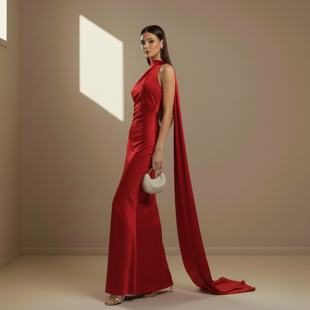 Red satin dress - Satinni