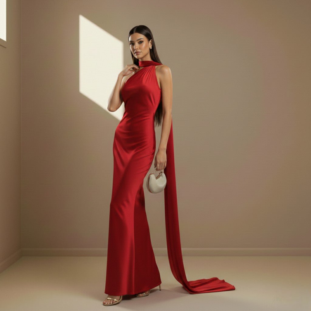 Red satin dress - Satinni