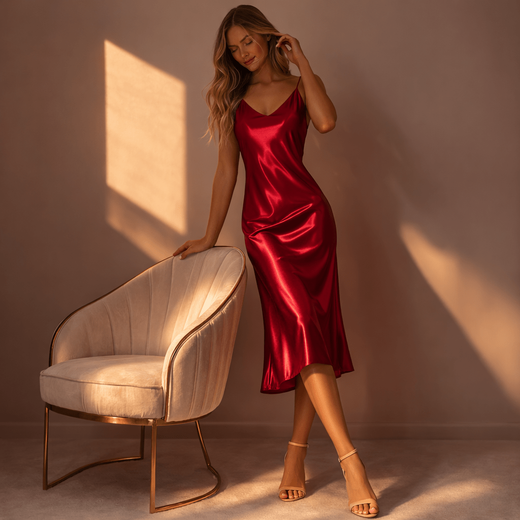 Red satin dress - Satinni