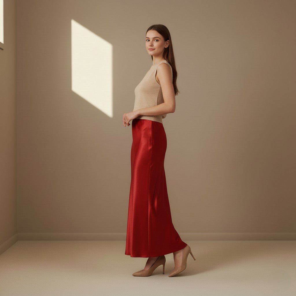 Red Satin Skirt - Satinni