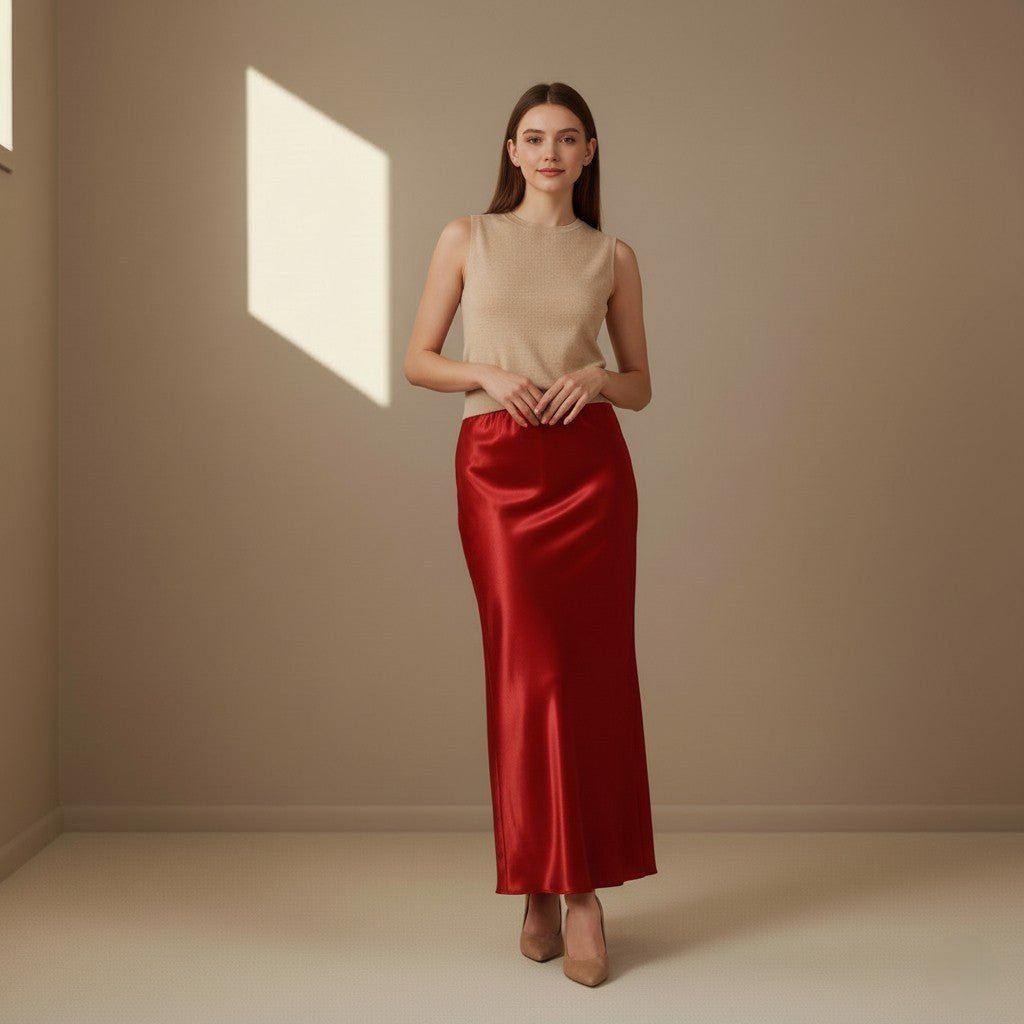 Red Satin Skirt - Satinni
