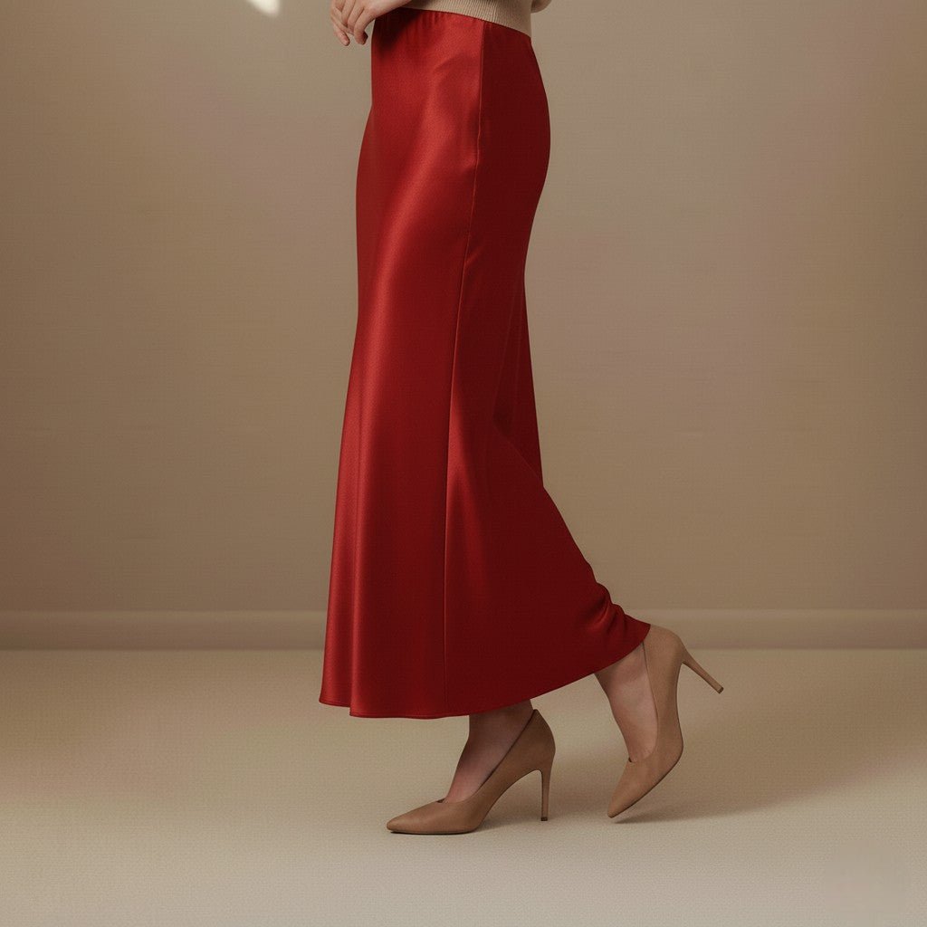 Red Satin Skirt - Satinni