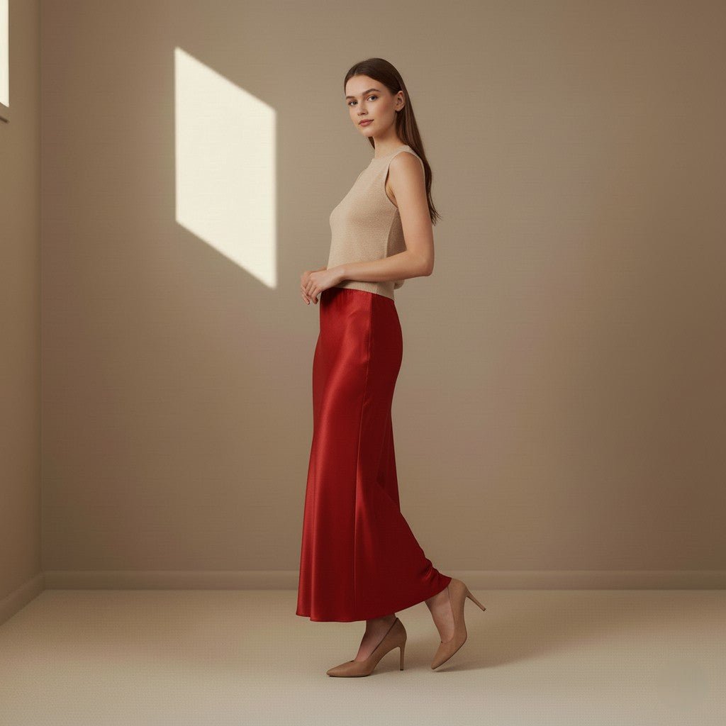 Red Satin Skirt - Satinni