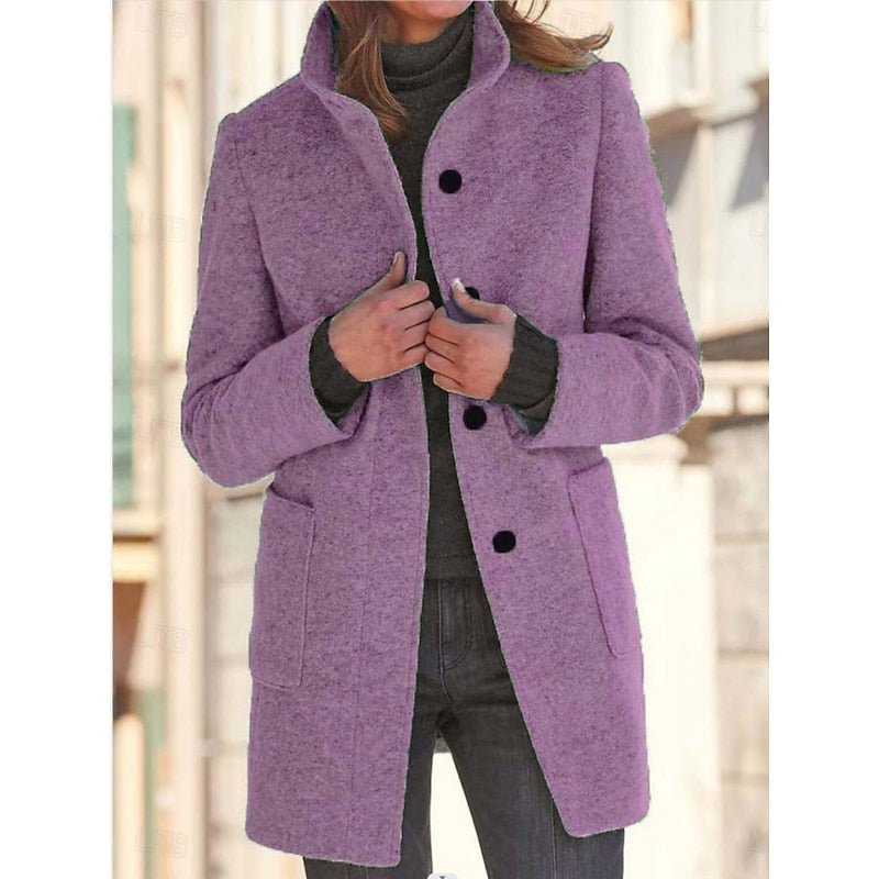 Refined Stand-Collar Coat in Wool Blend for Women's Outerwear - Satinni