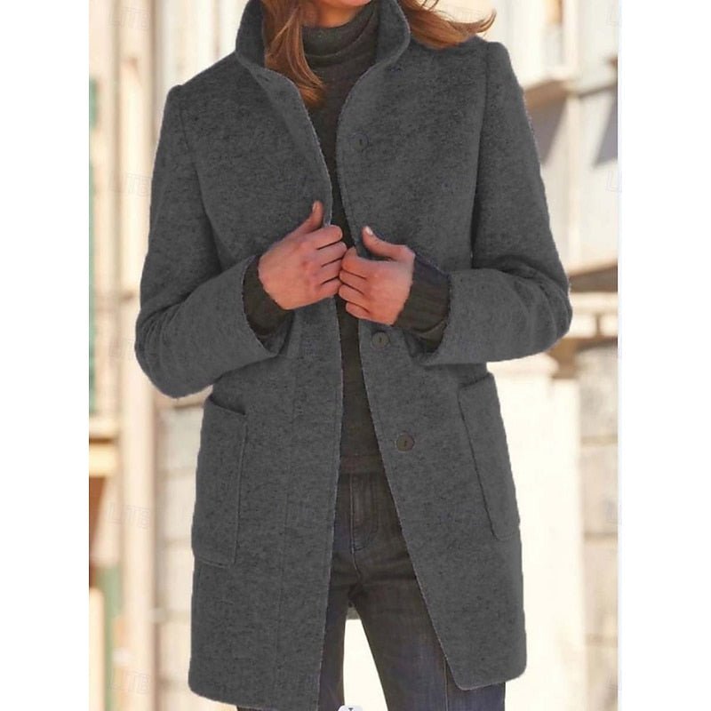 Refined Stand-Collar Coat in Wool Blend for Women's Outerwear - Satinni