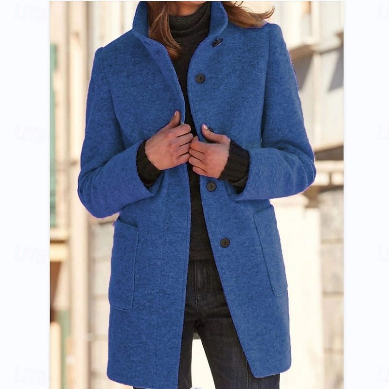 Refined Stand-Collar Coat in Wool Blend for Women's Outerwear - Satinni
