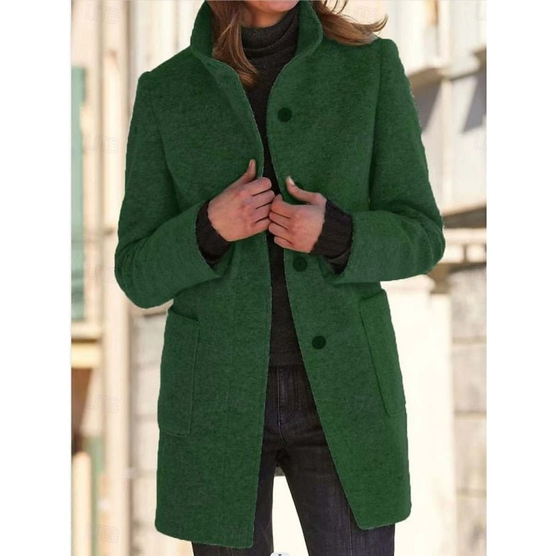 Refined Stand-Collar Coat in Wool Blend for Women's Outerwear - Satinni
