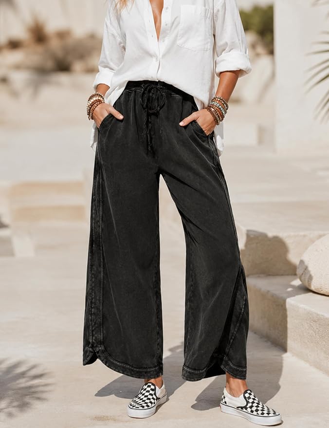 Retro Washed Vintage Casual Drawstring Long Pants – Everyday Wear, Comfortable Style