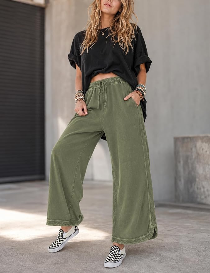 Retro Washed Vintage Casual Drawstring Long Pants – Everyday Wear, Comfortable Style