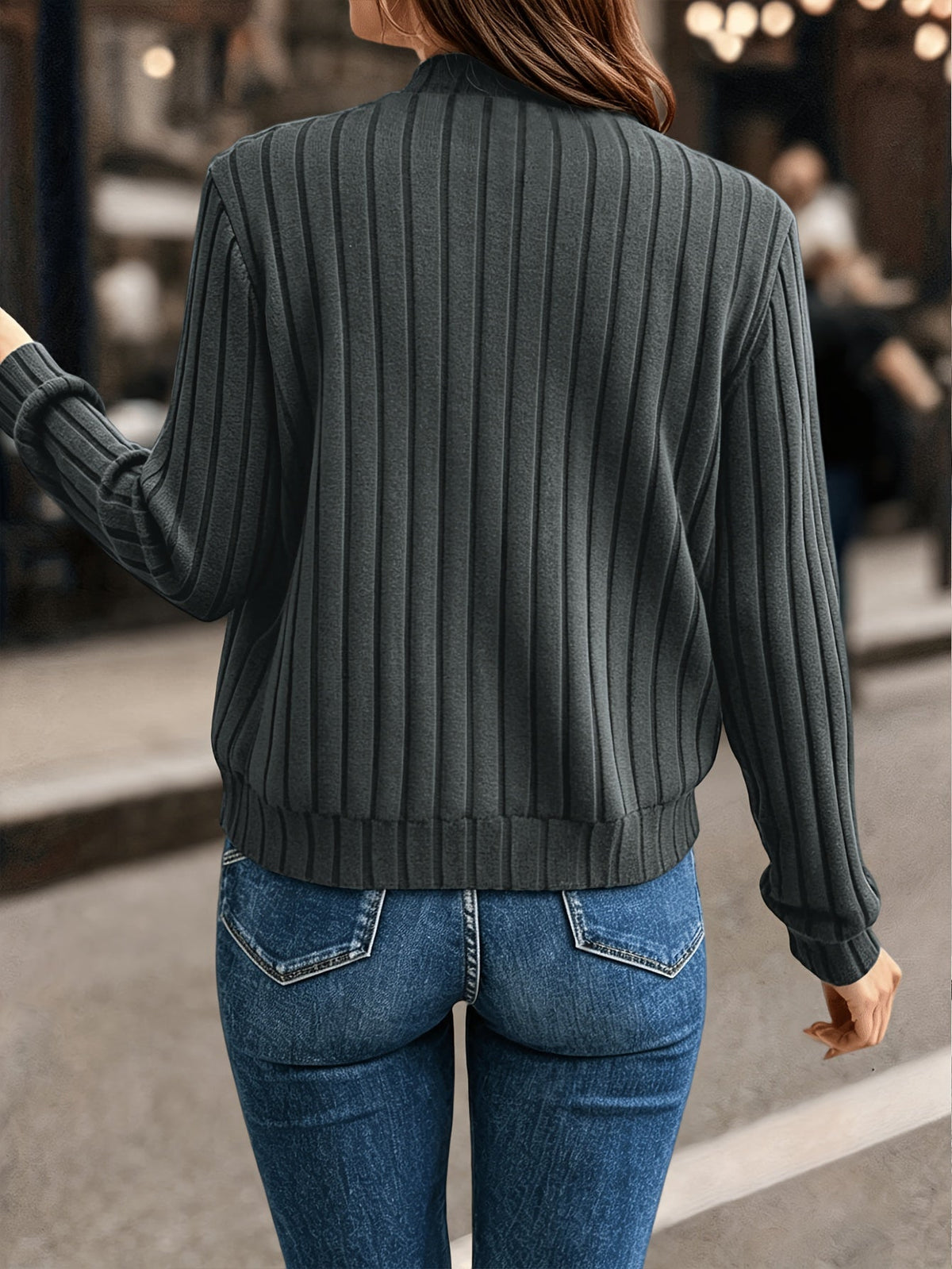 Ribbed Zip-Front Jacket in Soft Fabric for Casual Wear and Layering - Satinni