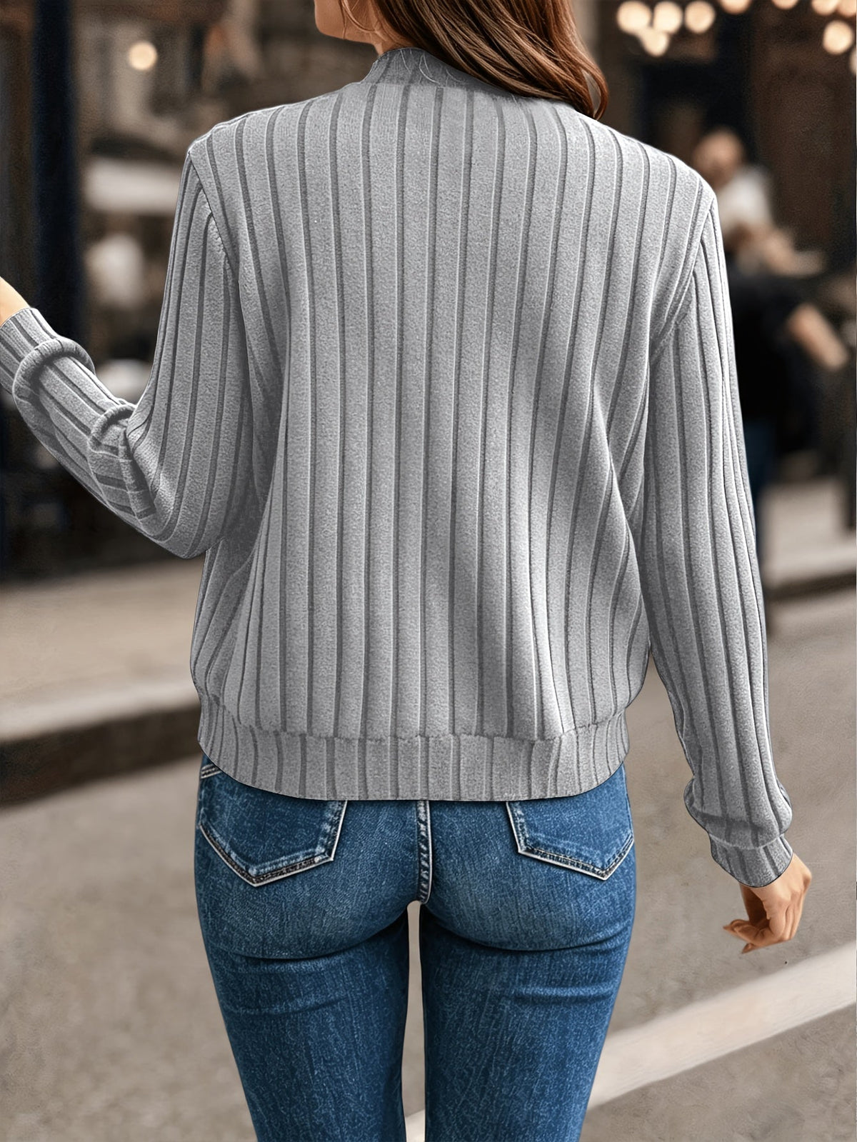 Ribbed Zip-Front Jacket in Soft Fabric for Casual Wear and Layering - Satinni