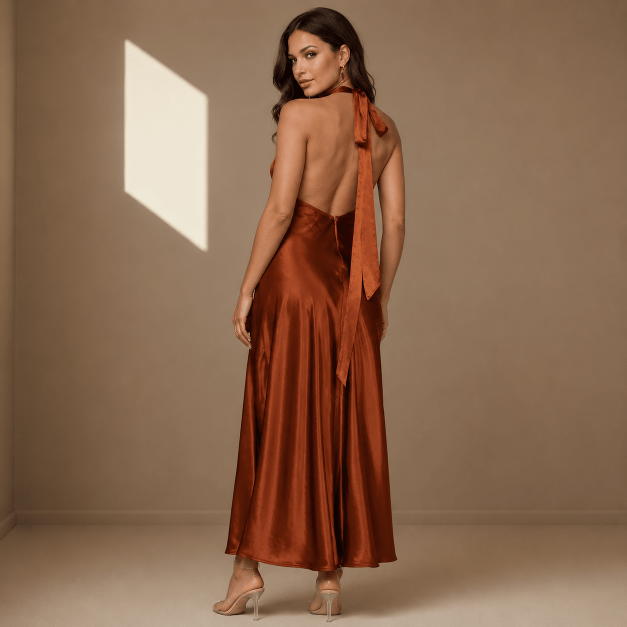 Rust satin dress - Satinni