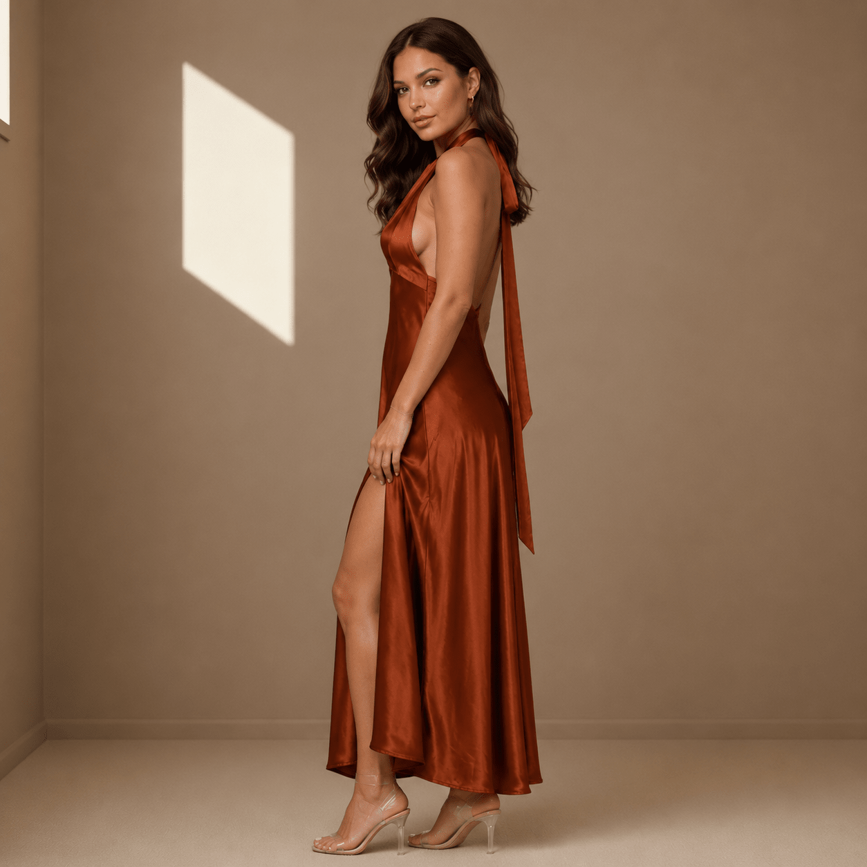 Rust satin dress - Satinni