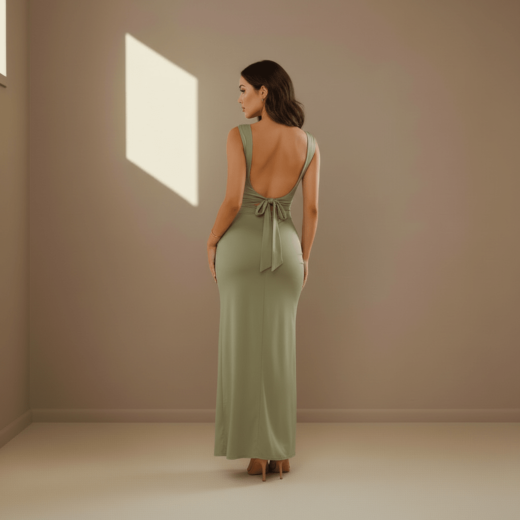 Sage satin dress - Satinni