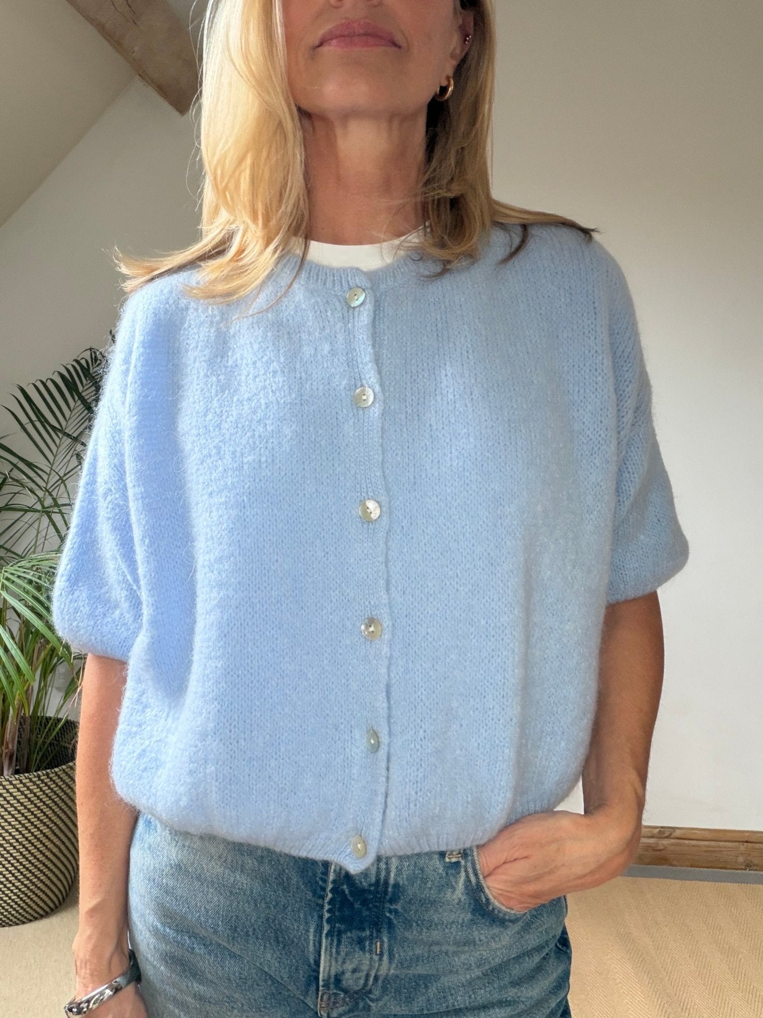Short Sleeve Mohair Cardigan – Casual Wear, Layering