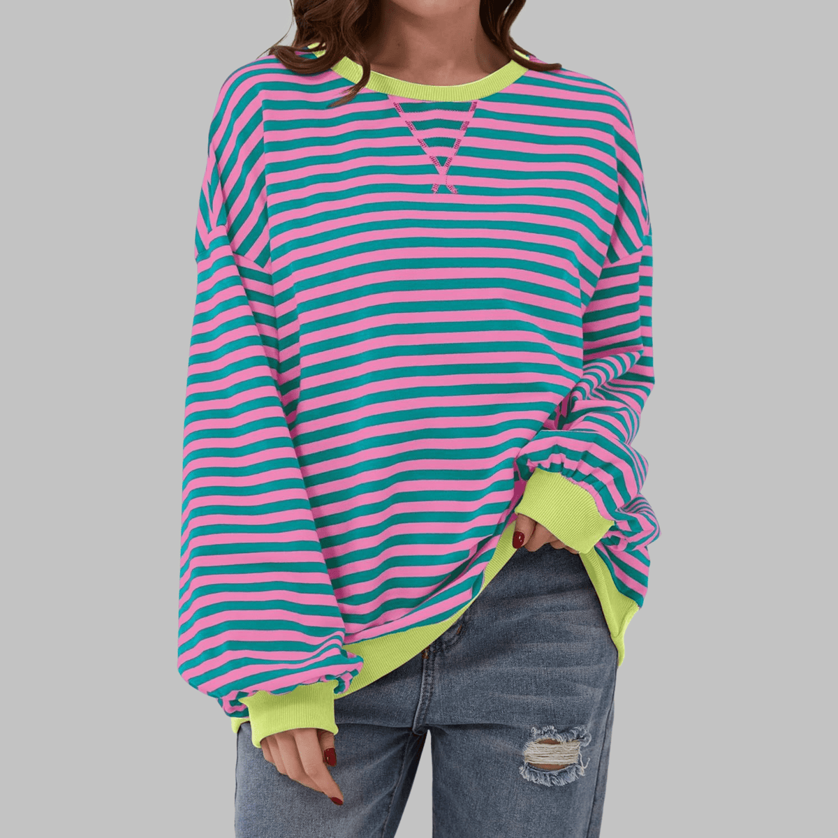 Striped Long Sleeve Sweatshirt | Casual Cotton Blend | Women's Apparel - Satinni