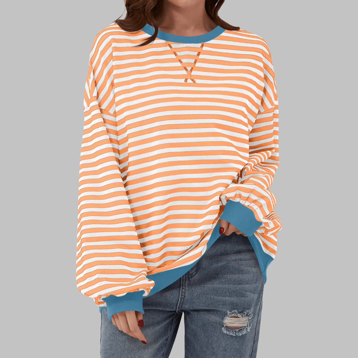 Striped Long Sleeve Sweatshirt | Casual Cotton Blend | Women's Apparel - Satinni