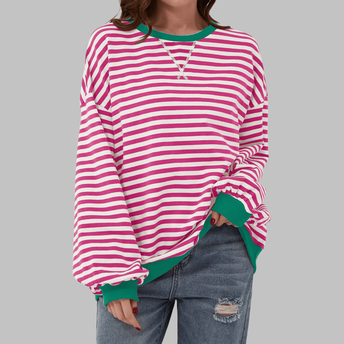 Striped Long Sleeve Sweatshirt | Casual Cotton Blend | Women's Apparel - Satinni