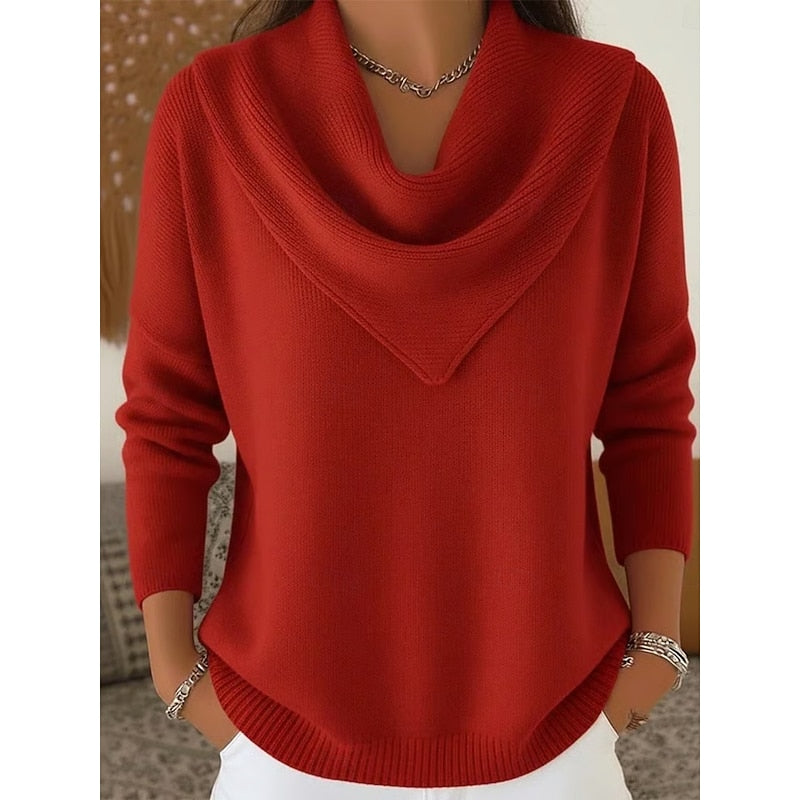 Cowl-Neck Sweater in Heathered Knit for Women - Casual Elegance