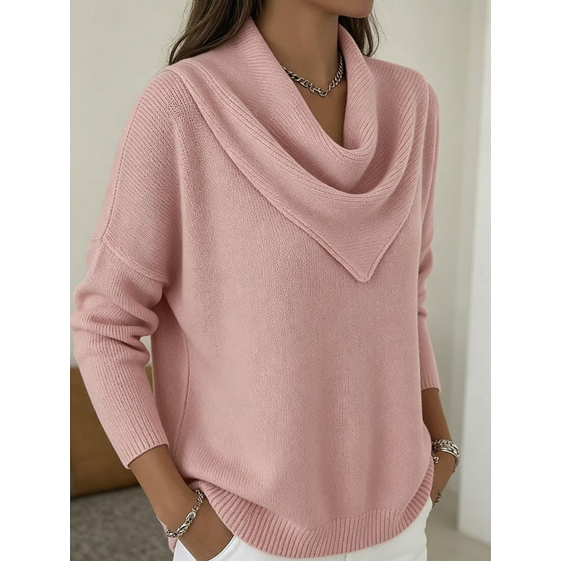 Cowl-Neck Sweater in Heathered Knit for Women - Casual Elegance