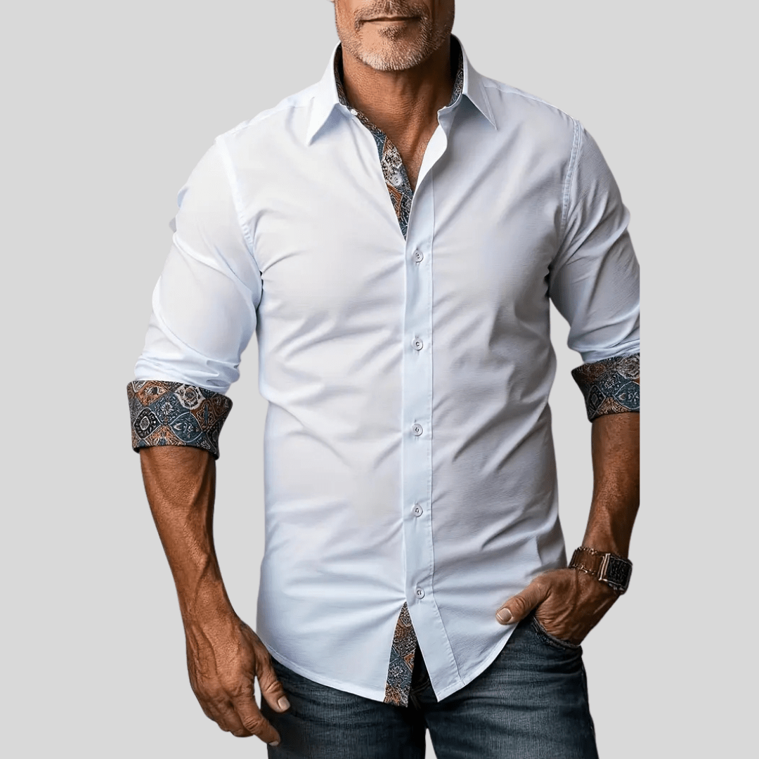Tailored Button-Up Shirt | Cotton Blend | Classic Fit | Men's Dress Shirt - Satinni