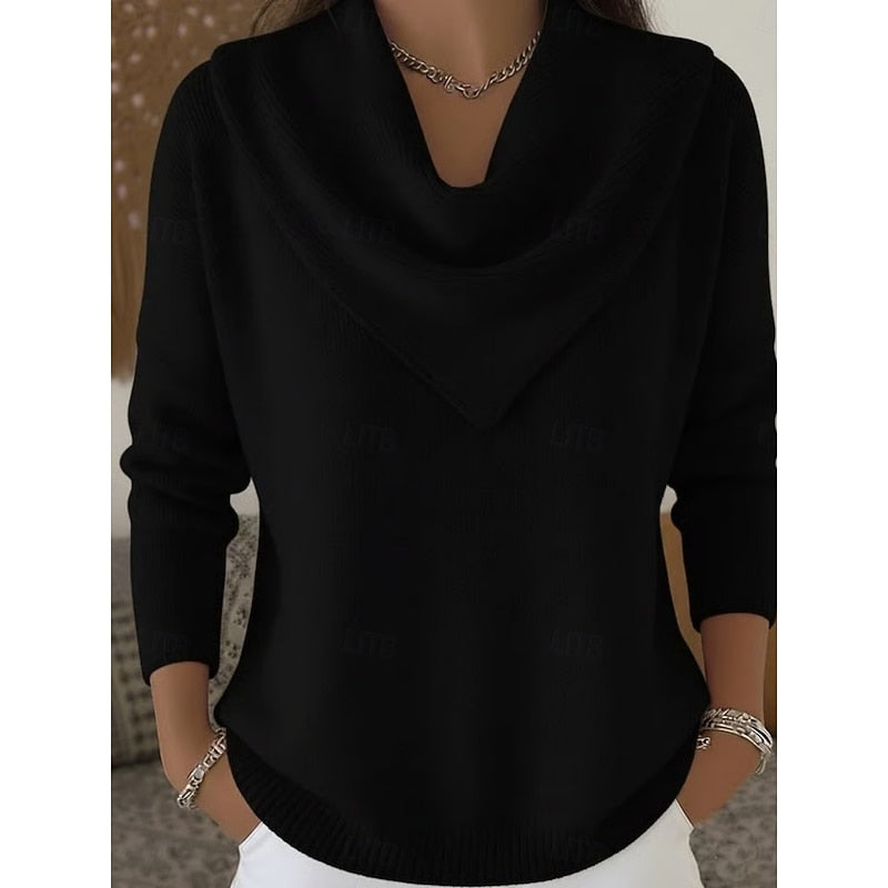 Cowl-Neck Sweater in Heathered Knit for Women - Casual Elegance