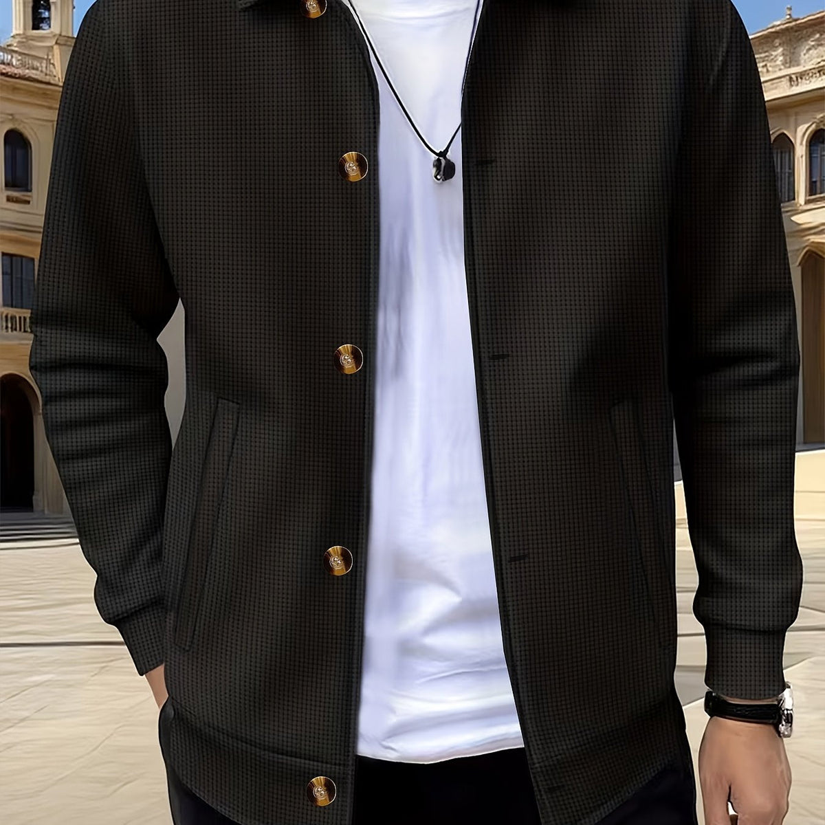 Textured Button-Up Jacket for Men | Casual Wear | Versatile Layering Piece - Satinni