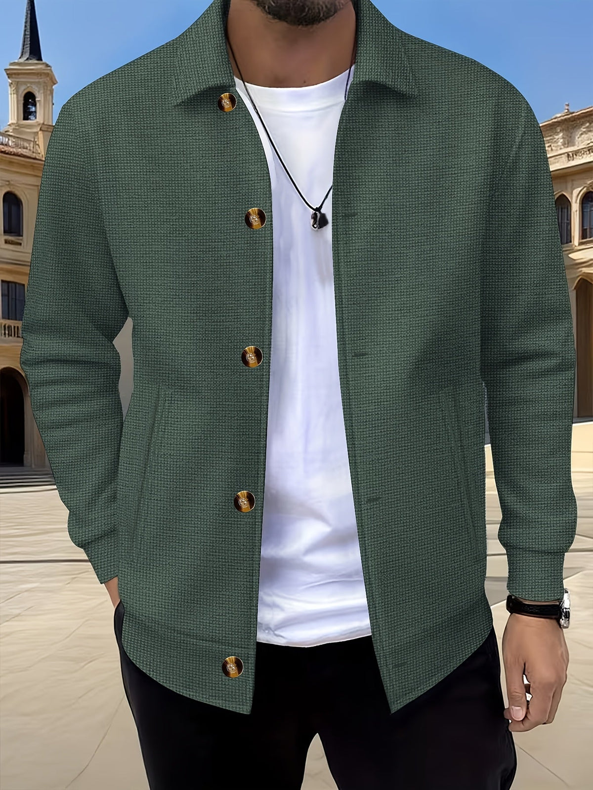 Textured Button-Up Jacket for Men | Casual Wear | Versatile Layering Piece - Satinni
