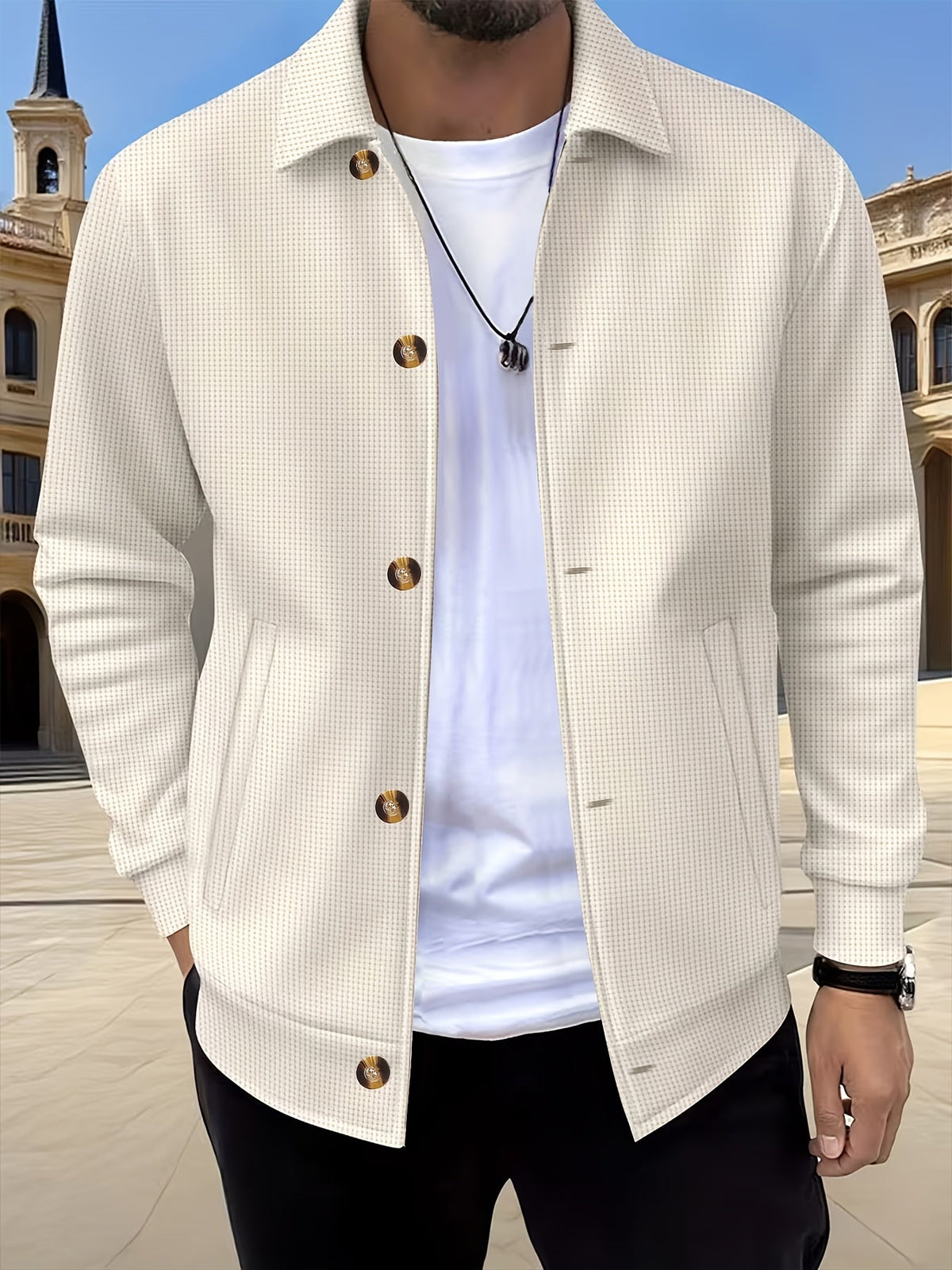 Textured Button-Up Jacket for Men | Casual Wear | Versatile Layering Piece - Satinni