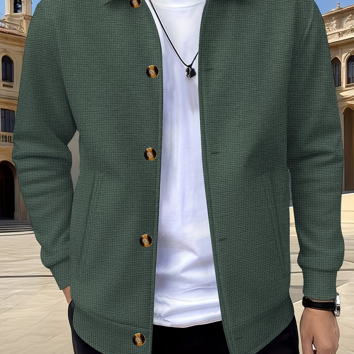 Textured Button-Up Jacket for Men | Casual Wear | Versatile Layering Piece - Satinni