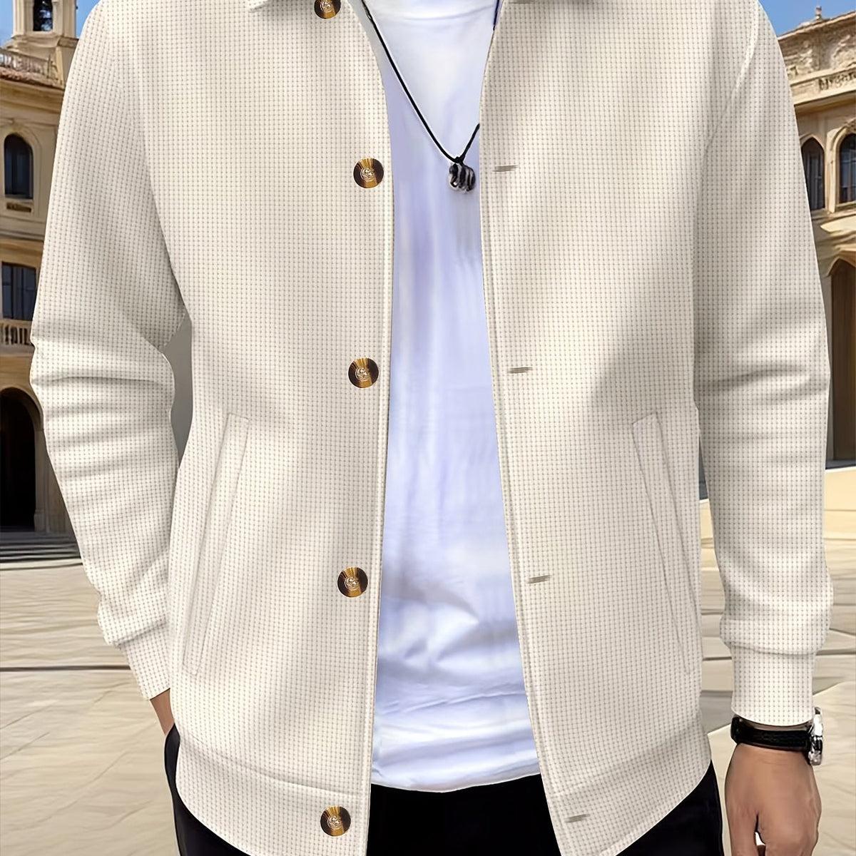 Textured Button-Up Jacket for Men | Casual Wear | Versatile Layering Piece - Satinni
