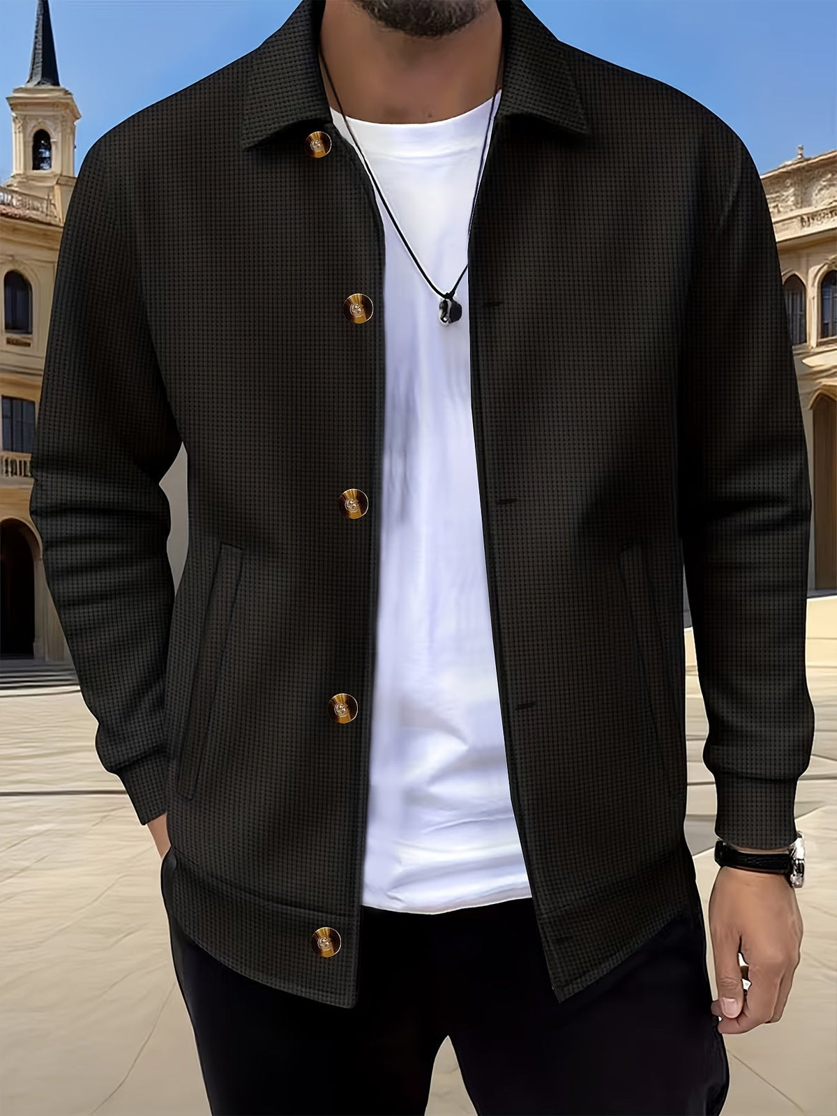 Textured Button-Up Jacket for Men | Casual Wear | Versatile Layering Piece - Satinni