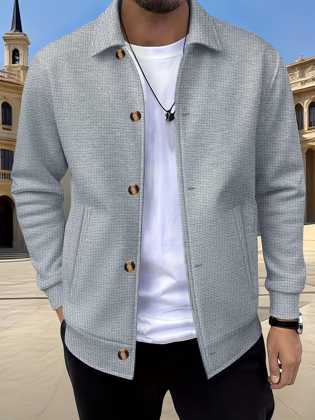 Textured Button-Up Jacket for Men | Casual Wear | Versatile Layering Piece - Satinni