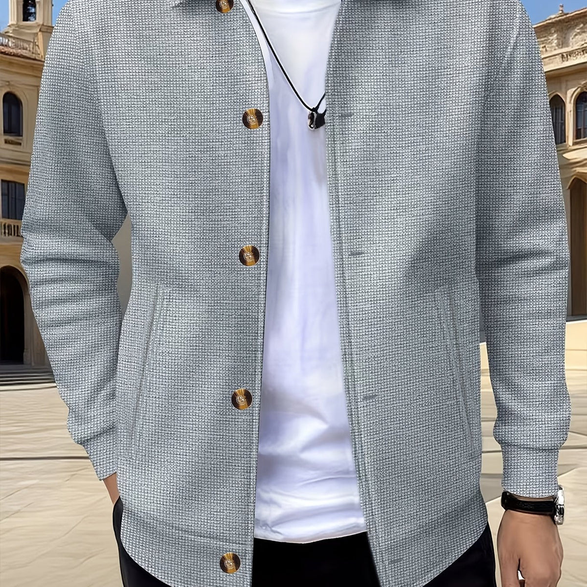 Textured Button-Up Jacket for Men | Casual Wear | Versatile Layering Piece - Satinni