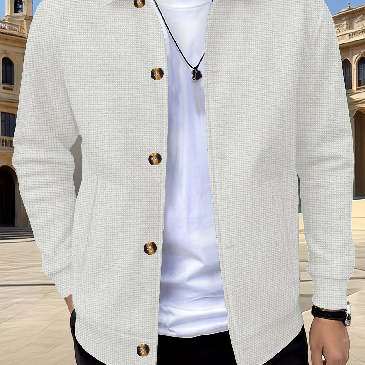 Textured Button-Up Jacket for Men | Casual Wear | Versatile Layering Piece - Satinni