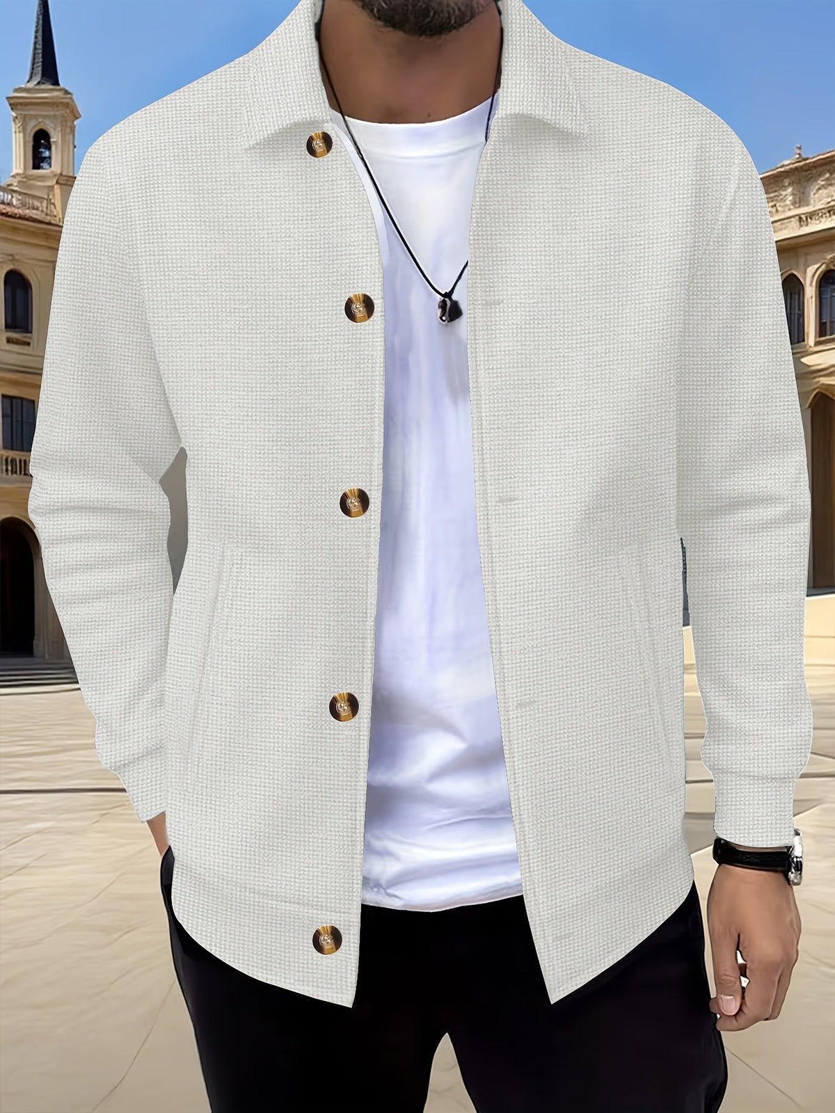 Textured Button-Up Jacket for Men | Casual Wear | Versatile Layering Piece - Satinni