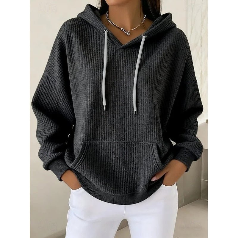 Textured Drawstring Hoodie for Women | Casual Pullover Sweatshirt - Satinni